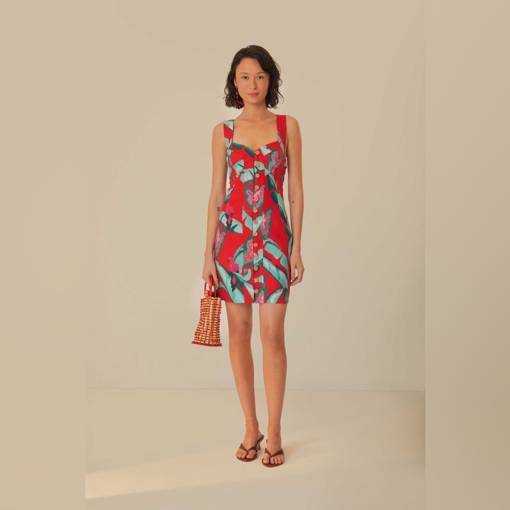 NWOT Farm Rio Red Summer Foliage Mini Dress M